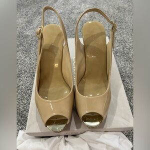 Jimmy Choo Nude Peep-Toe Wedges